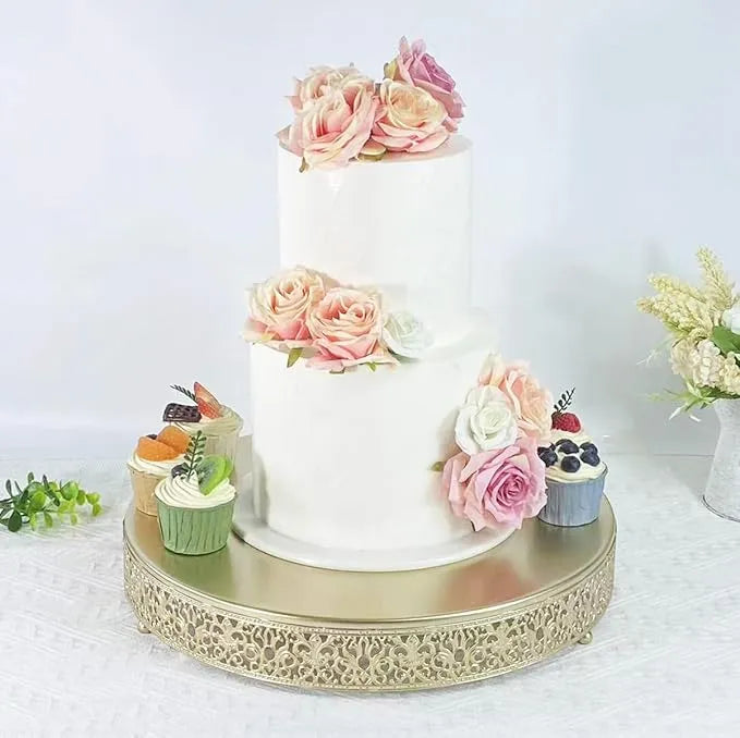 Round Golden Cake Stand - Pastry & Cupcake Display Tray