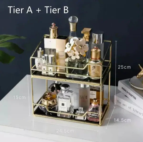 2-Tier Makeup Organizer - Drawer Shelf & Perfume Storage Rack