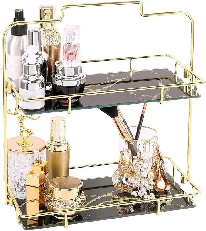 2 Tier Bathroom Organizer - Cosmetic Storage Shelf for Dresser & Countertop