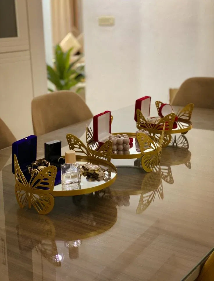 Elegant Engagement Ceremony Decorative Tray with Golden Butterfly Accents
