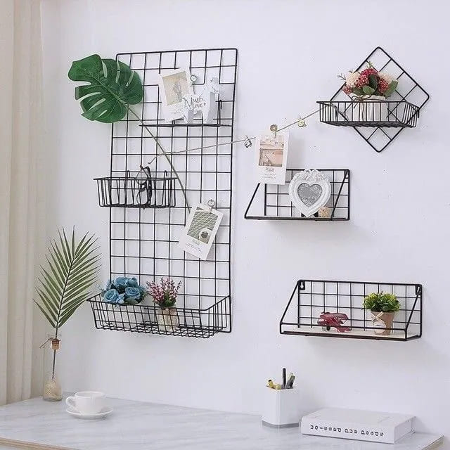Metal wall hanging grid organizer rack for room decor and storage in Pakistan