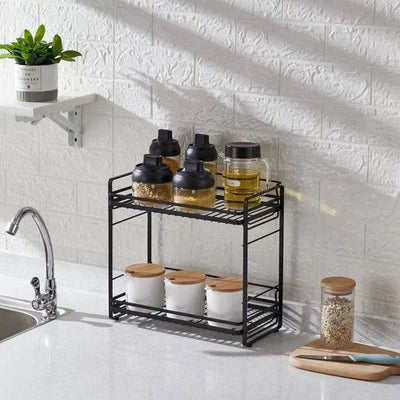 2 Tier Countertop Kitchen Storage Rack for Spices, Jars & Condiments –