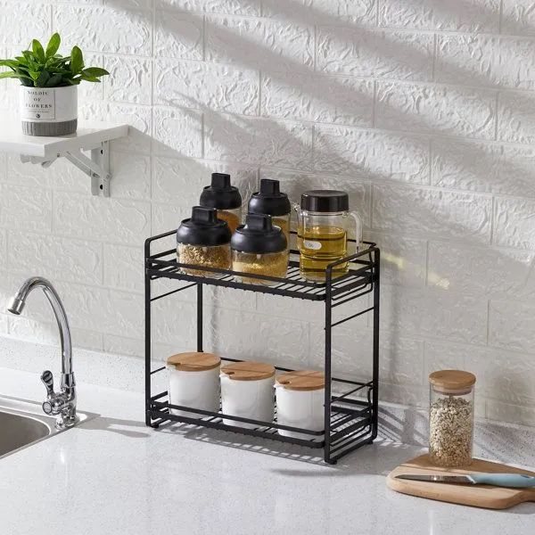 2 Tier Countertop Kitchen Storage Rack for Spices, Jars & Condiments –