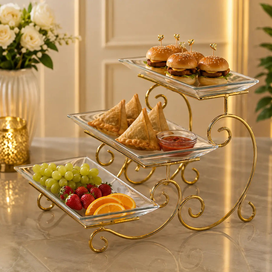 3-Tier Luxury Gold Crystal Serving Stand