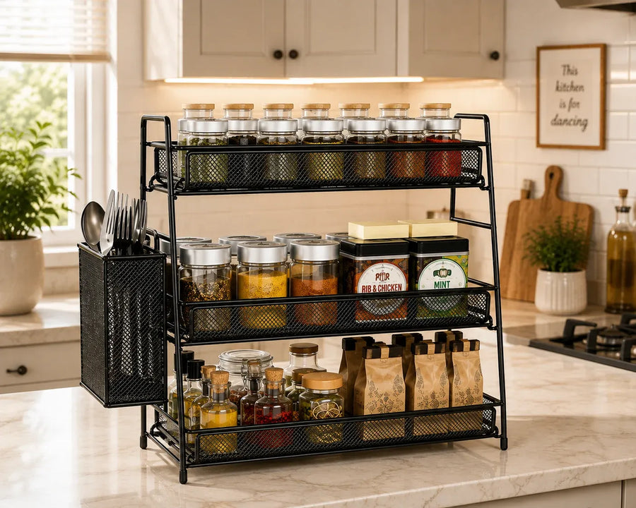 3-Tier Spice Rack with Cutlery Holder