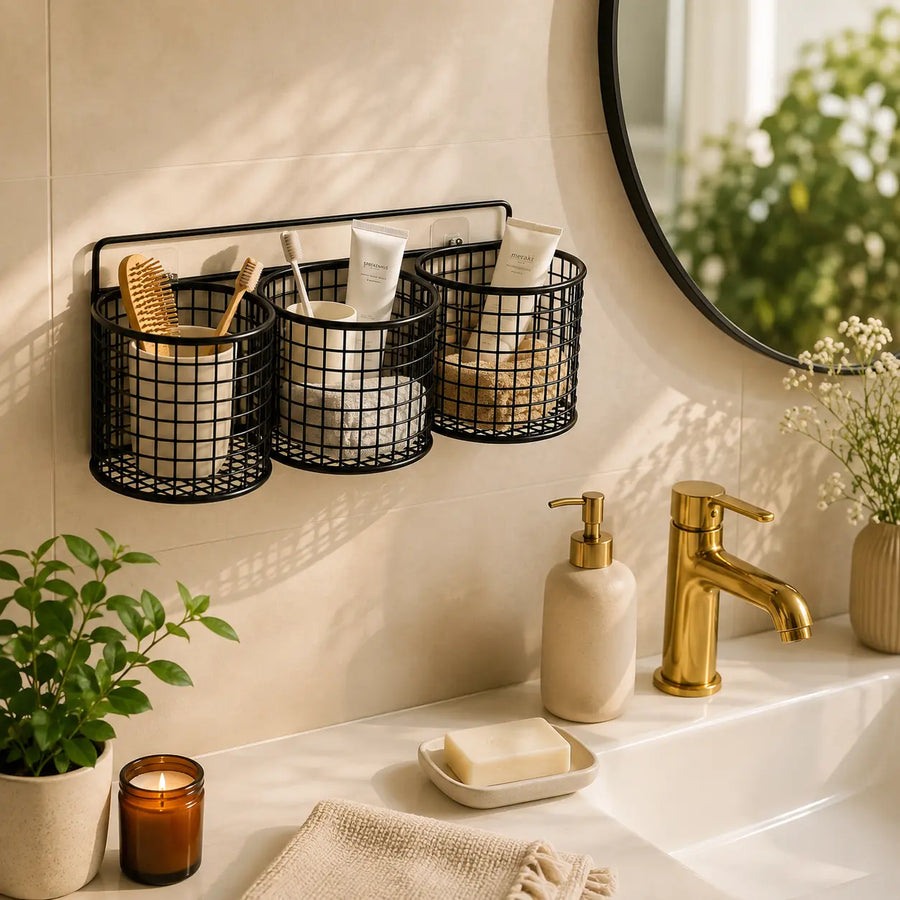 3-Tier Wall-Mounted Bathroom Storage Basket Organizer