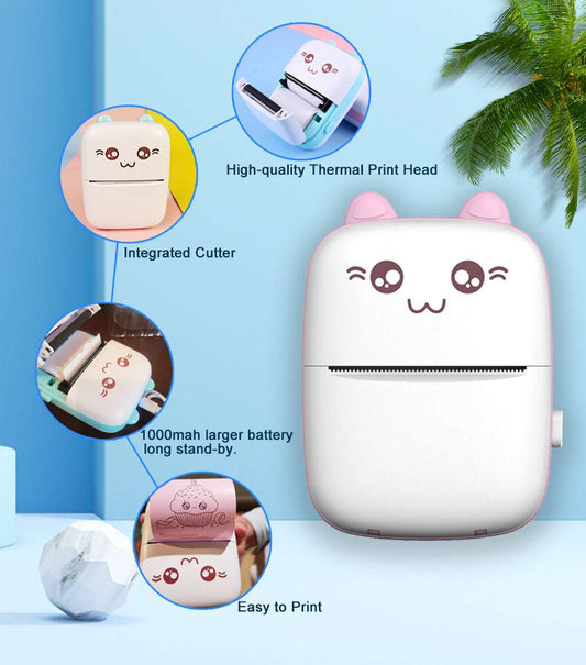 Mini Printer Inkless Bluetooth Portable Photo Printing 57mm for Android IOS Fit for Adhesive Label Thermal Papers.