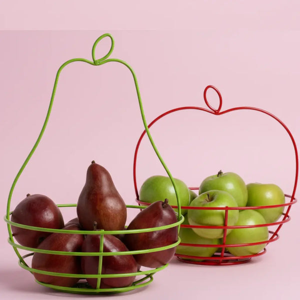 Apple & Pear Shaped Metal Fruit Basket Set