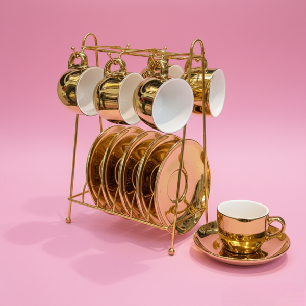 GlamRack Metal Cup & Saucer Stand – Gold or Silver (Cups Not Included)