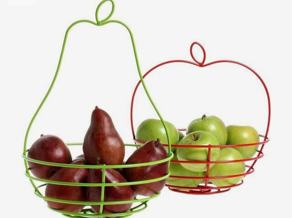 Apple & Pear Shaped Metal Fruit Basket Set