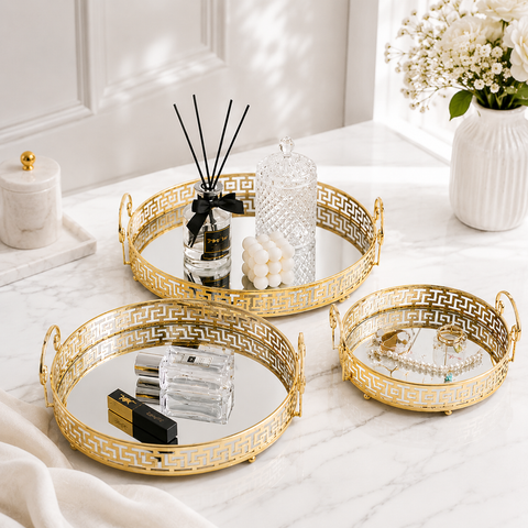 Glass Mirror Gold Luxury Storage Display Tray