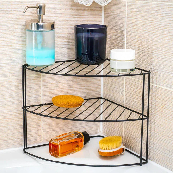  Kitchen Corner Shelf (3‑Tier) Metal Rack – Matte Black | Dukaanwali 