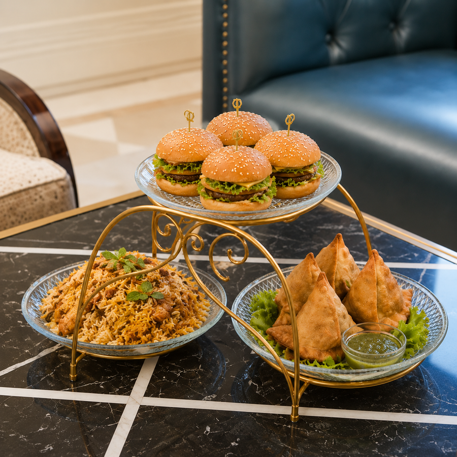 Luxury 3-Tier Gold Serving Stand with Glass Plates