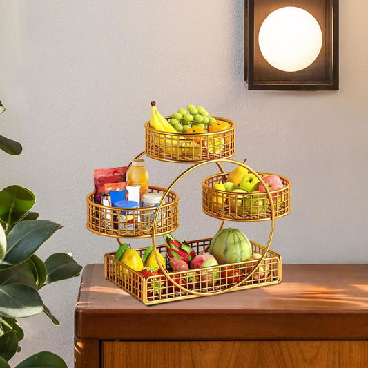 4-tier gold metal fruit and snack organizer – stylish and durable kitchen decor by Dukaanwali
