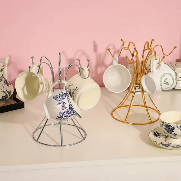 Luxury Mug Tree Stand | 6-Hook Stainless Steel Cup Holder, Weighted Base.