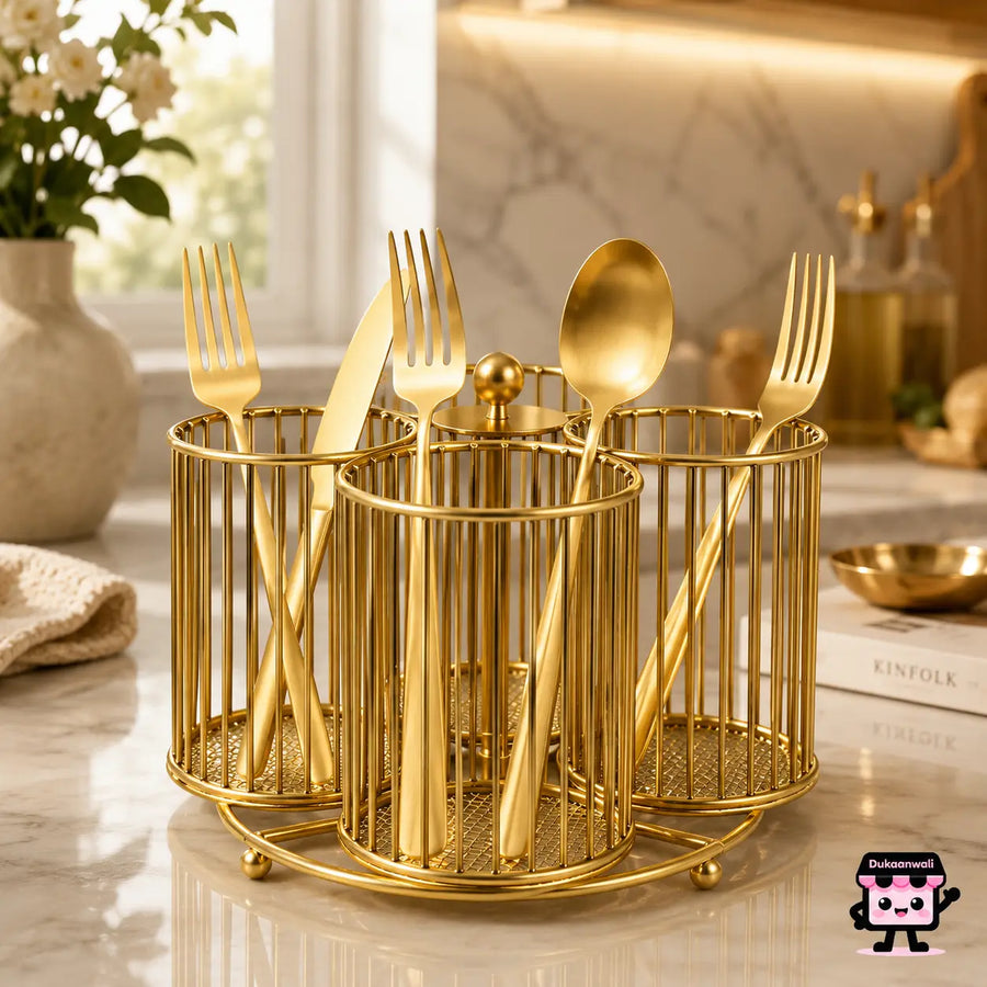 Luxury Gold Cutlery Organizer Caddy