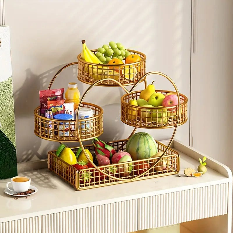 Luxury 4-Tier Gold Metal Fruit & Snack Organizer