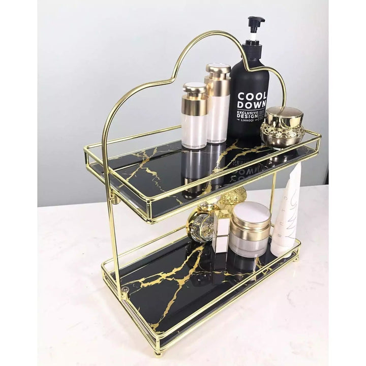 Makeup Organizer Shelf, 2 Tier Cosmetic Storage Basket with Removable acrylic Glass Tray🌸 - Dukaanwali  - 