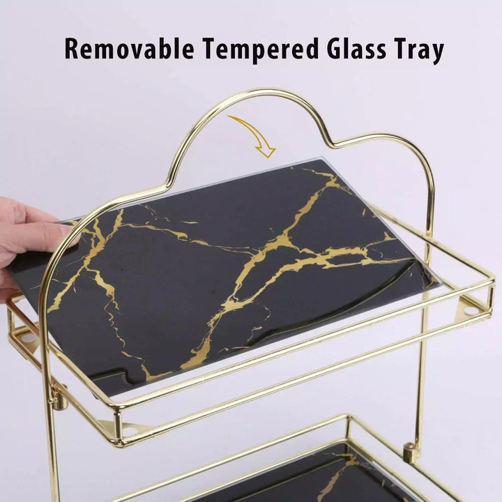 Makeup Organizer Shelf, 2 Tier Cosmetic Storage Basket with Removable acrylic Glass Tray🌸 - Dukaanwali  - 