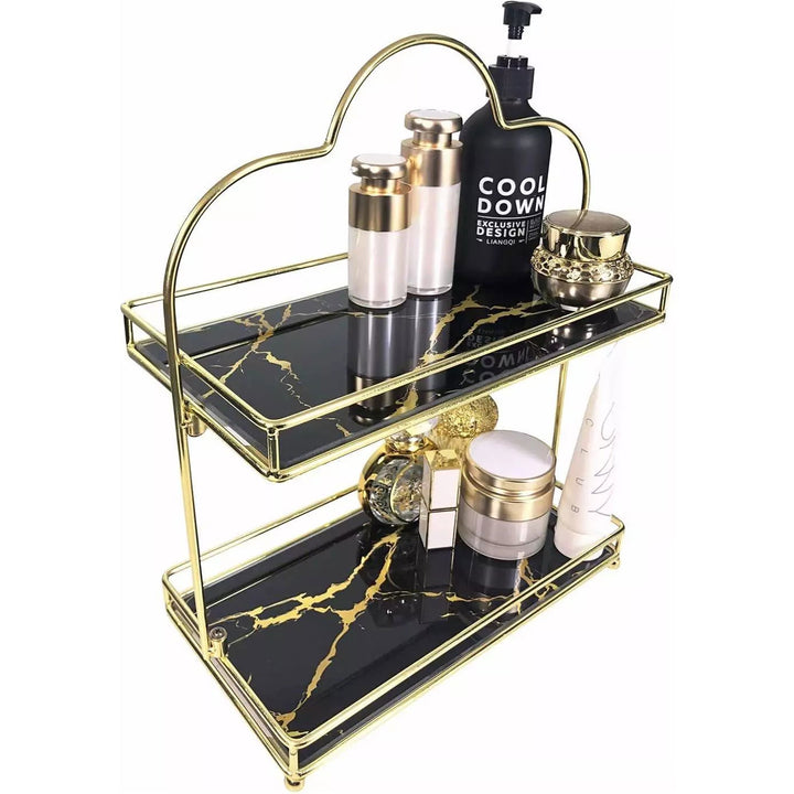 Makeup Organizer Shelf, 2 Tier Cosmetic Storage Basket with Removable acrylic Glass Tray🌸 - Dukaanwali  - 