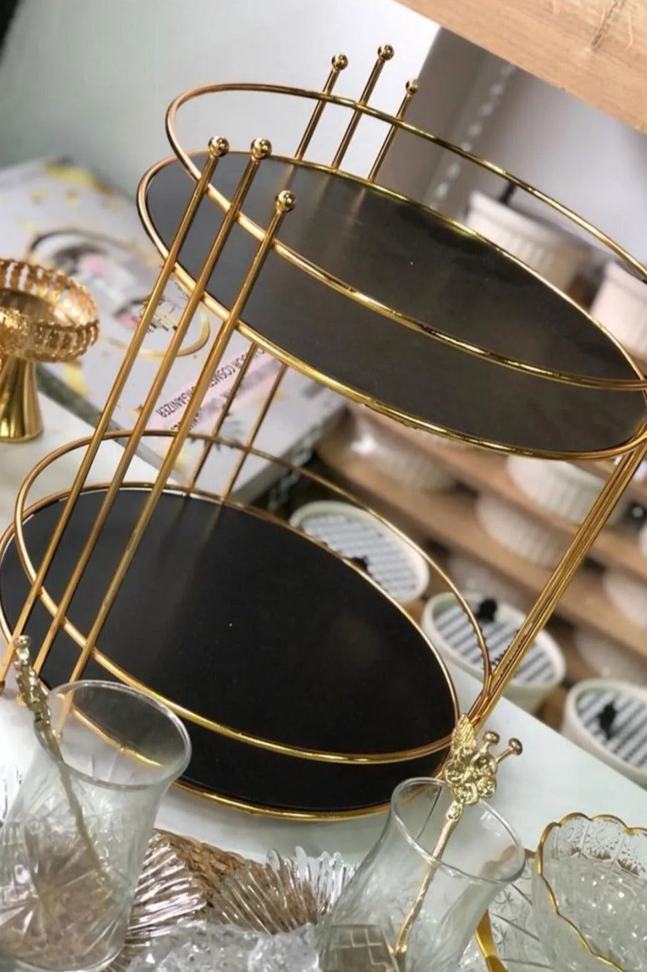 Multi-Purpose Organizer 2-Tier Serving Presentation Tray Treat Holder Gold - Dukaanwali