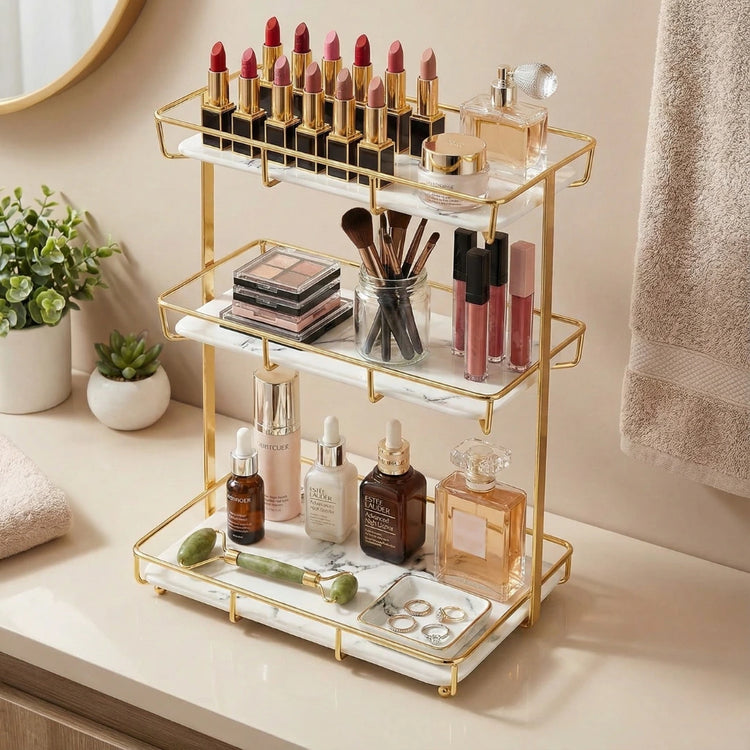 Multi-Tier Makeup Organizer – elegant vanity tray for bedroom or dressing table