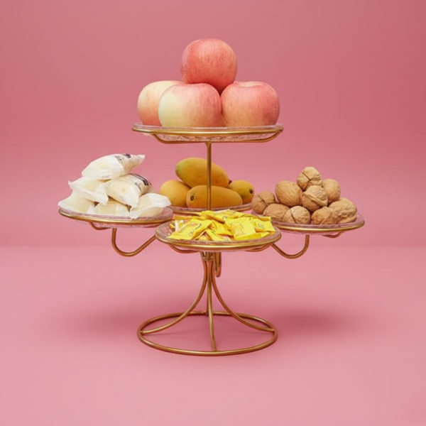 Gold 5‑Plate Party Centerpiece - Mithai, Fruits, Cupcakes