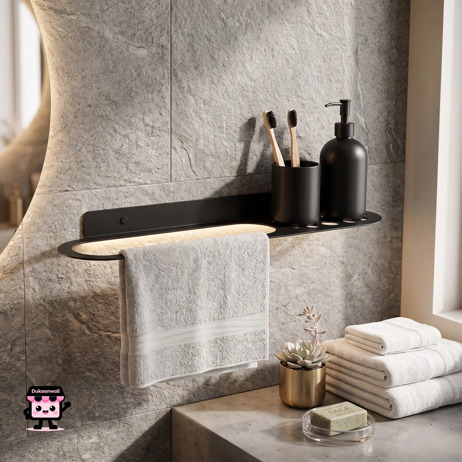 Space Saving Bathroom Shelf with Towel Holder