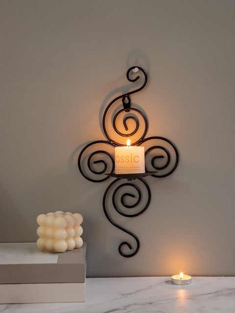 Elegant Swirl Wall-Mounted Candle Holder – Black Metal Sconce