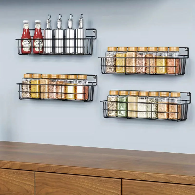 Wall-mounted metal spice rack set