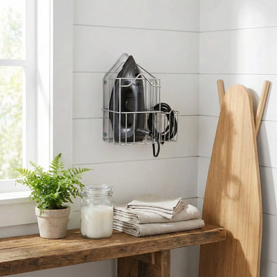 Wall Mounted Iron Holder with Wire Basket