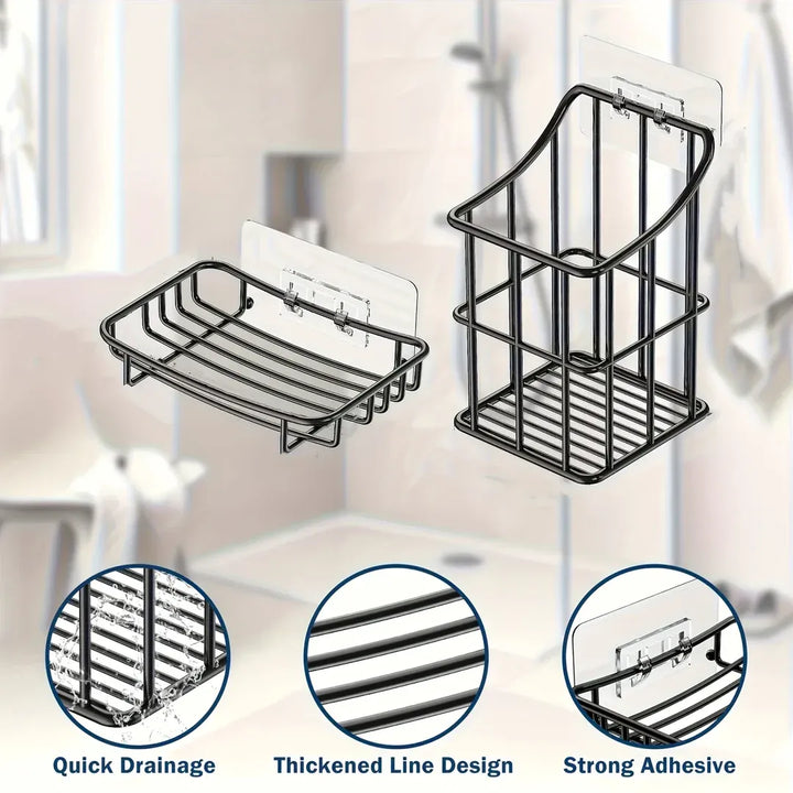 Adhesive mount stainless steel bathroom holder set