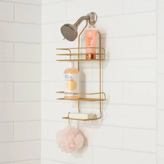 Brass over the shower bathroom rack for toiletries and shampoo – Pakistan organizer shelf

