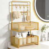 Dukaanwali tiered metal key holder organizer with hooks and mesh baskets for entryway storage