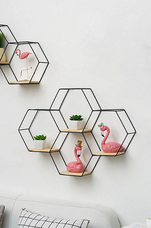 Hexagon Shaped Floating Shelves - Honeycomb Shelves for Bathroom, Kitchen, and Office Home Decor

