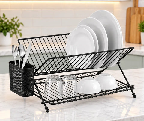 2-Tier Metal Dish Rack with Cutlery Holder