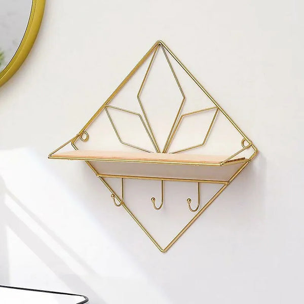 Geometric Wall Shelf with Hooks