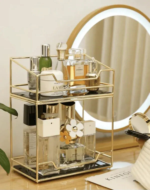 2-Tier Makeup Organizer - Drawer Shelf & Perfume Storage Rack
