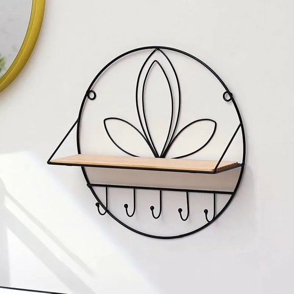 Round Wall Shelf with Hooks
