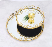 European Style Gold Mirror Vanity Tray – Ornate Glass Decorative Jewelry & Makeup Tray