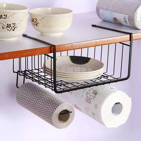 Under Shelf Hanging Basket Organizer – Metal Storage Rack for Kitchen, Wardrobe & Office