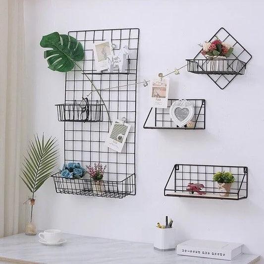 Metal wall hanging grid organizer rack for room decor and storage in Pakistan

