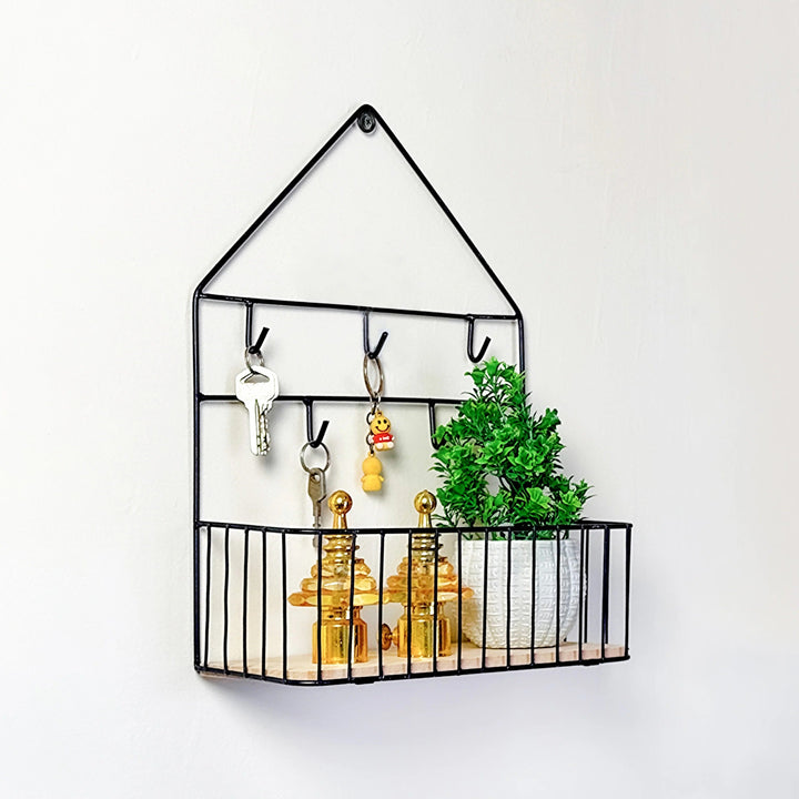 Installation view of shelf with hooks